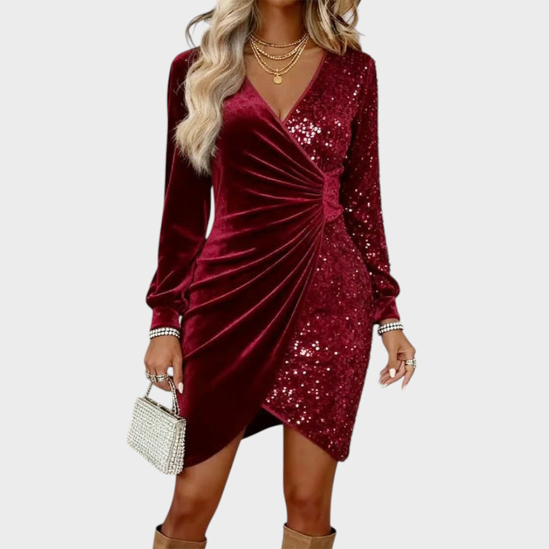 Isabella |  Vestido de Fiesta con Brillos y Efecto Draped