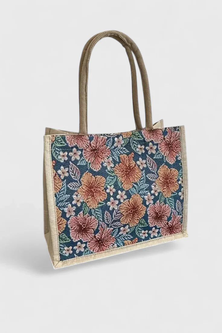 Bluma | Bolsa de Yute con Estampado Floral y Diseño Ecológico