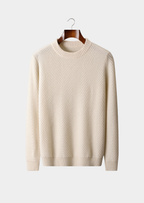 PURE CASHMERE IVORY HERRINGBONE CREWNECK