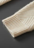PURE CASHMERE IVORY HERRINGBONE CREWNECK