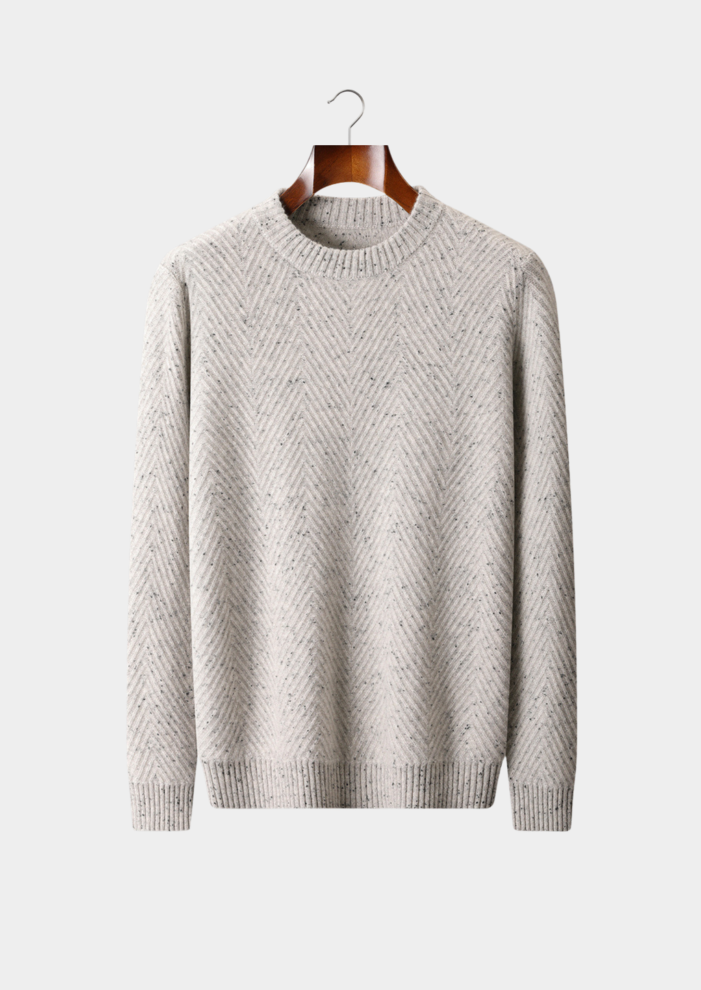PURE CASHMERE LIGHT GRAY HERRINGBONE CREWNECK