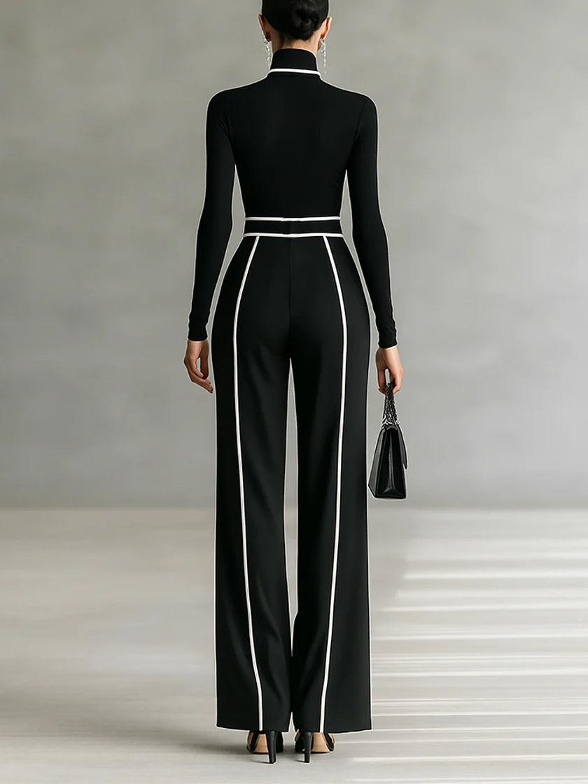 Tatiana ❘ Conjunto Elegante de dos piezas con cuello alto y pantalón ancho