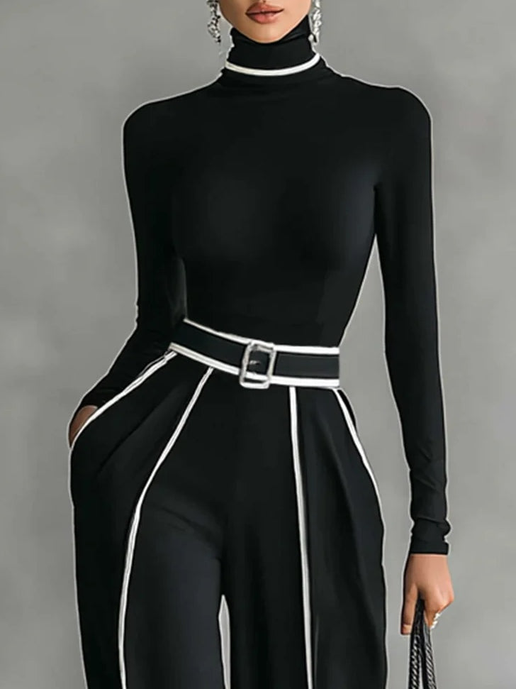 Tatiana ❘ Conjunto Elegante de dos piezas con cuello alto y pantalón ancho