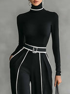 Tatiana ❘ Conjunto Elegante de dos piezas con cuello alto y pantalón ancho