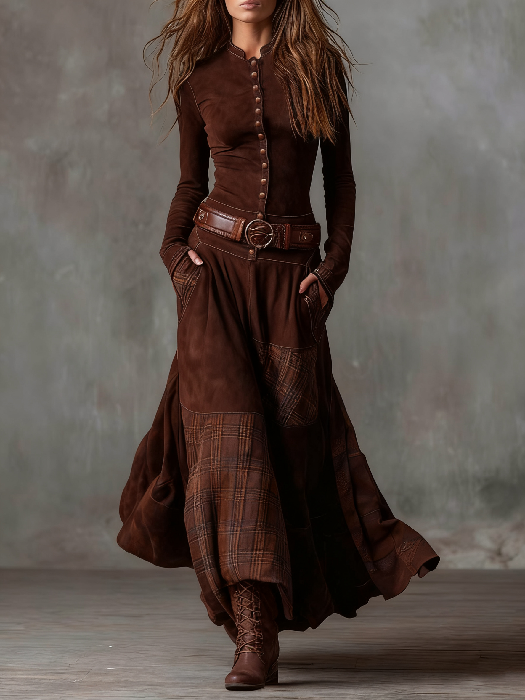 Elsa | Vestido maxi de ante con cinturón