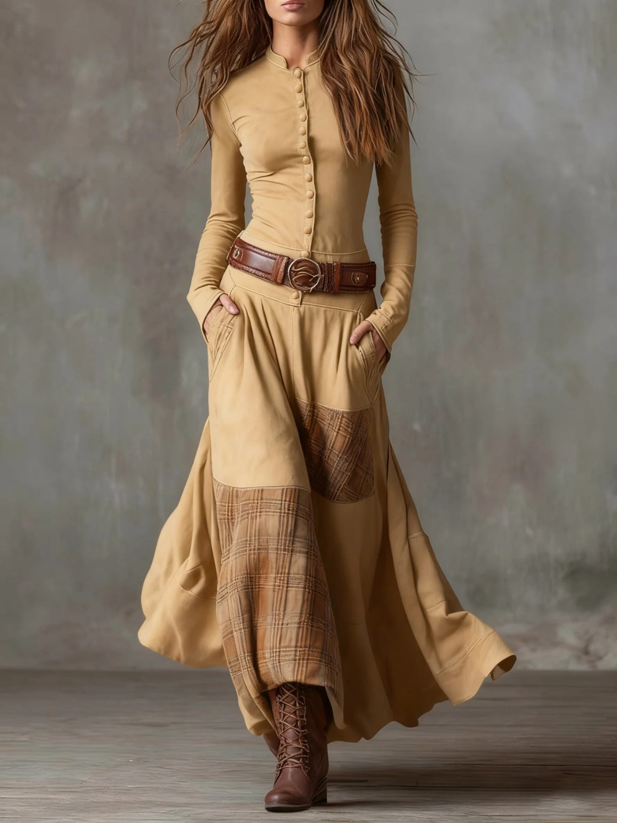 Elsa | Vestido maxi de ante con cinturón