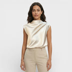 Iris | Blusa Satén Drapeada Cuello Mao
