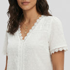 Lucía | Blusa Blanca Textura Escote Pico